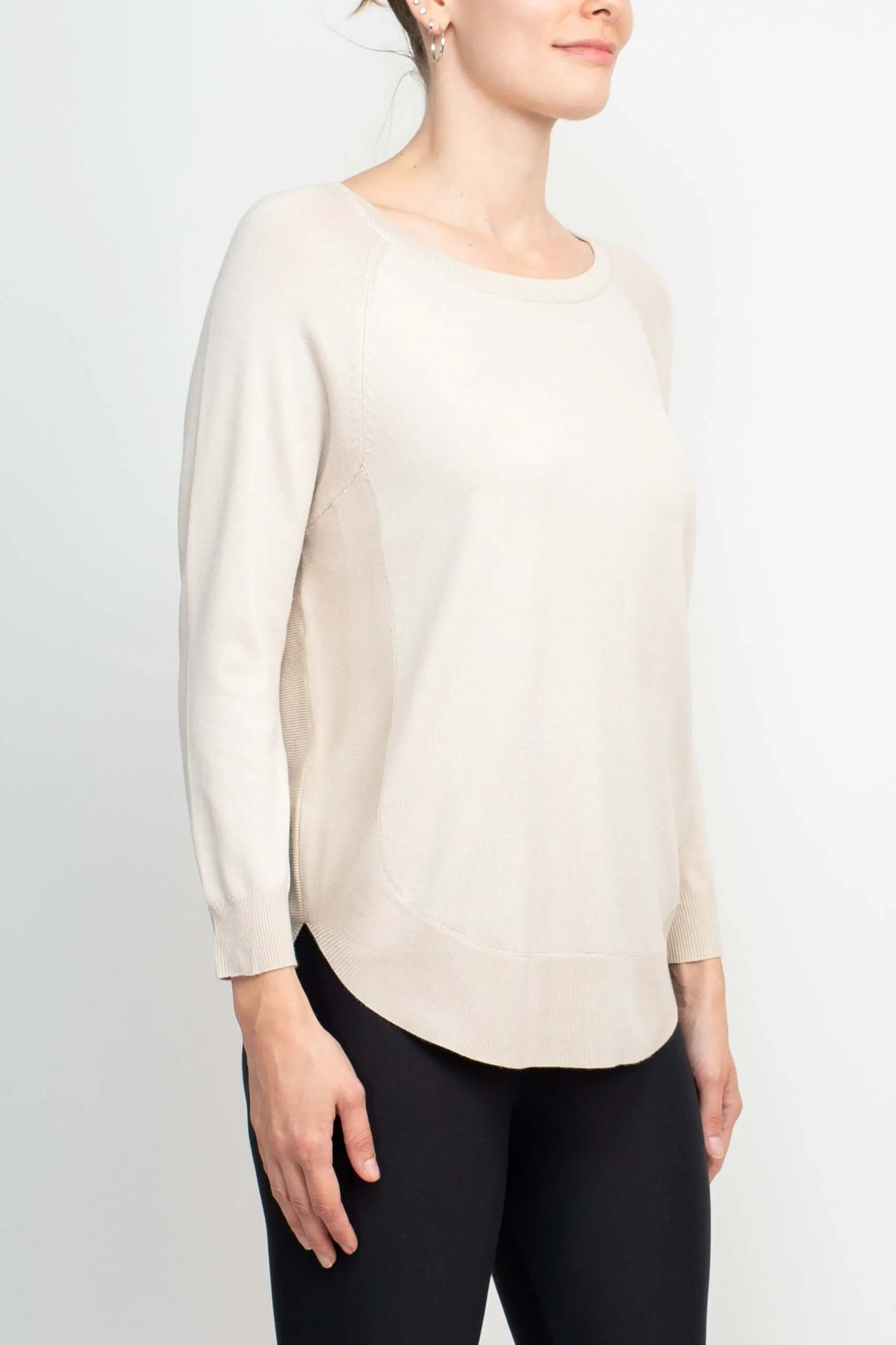 Anna Rose Scoop Neck Long Sleeve Solid Knit Top