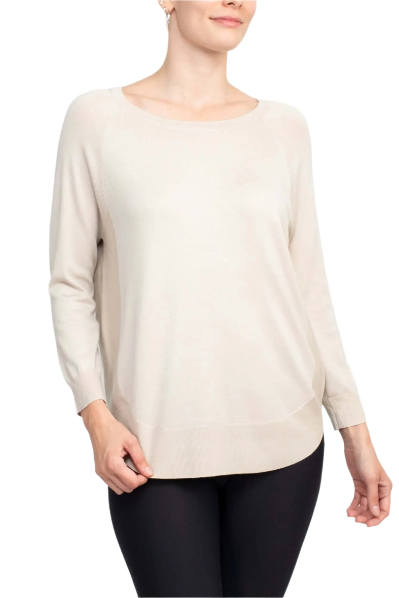 Anna Rose Scoop Neck Long Sleeve Solid Knit Top