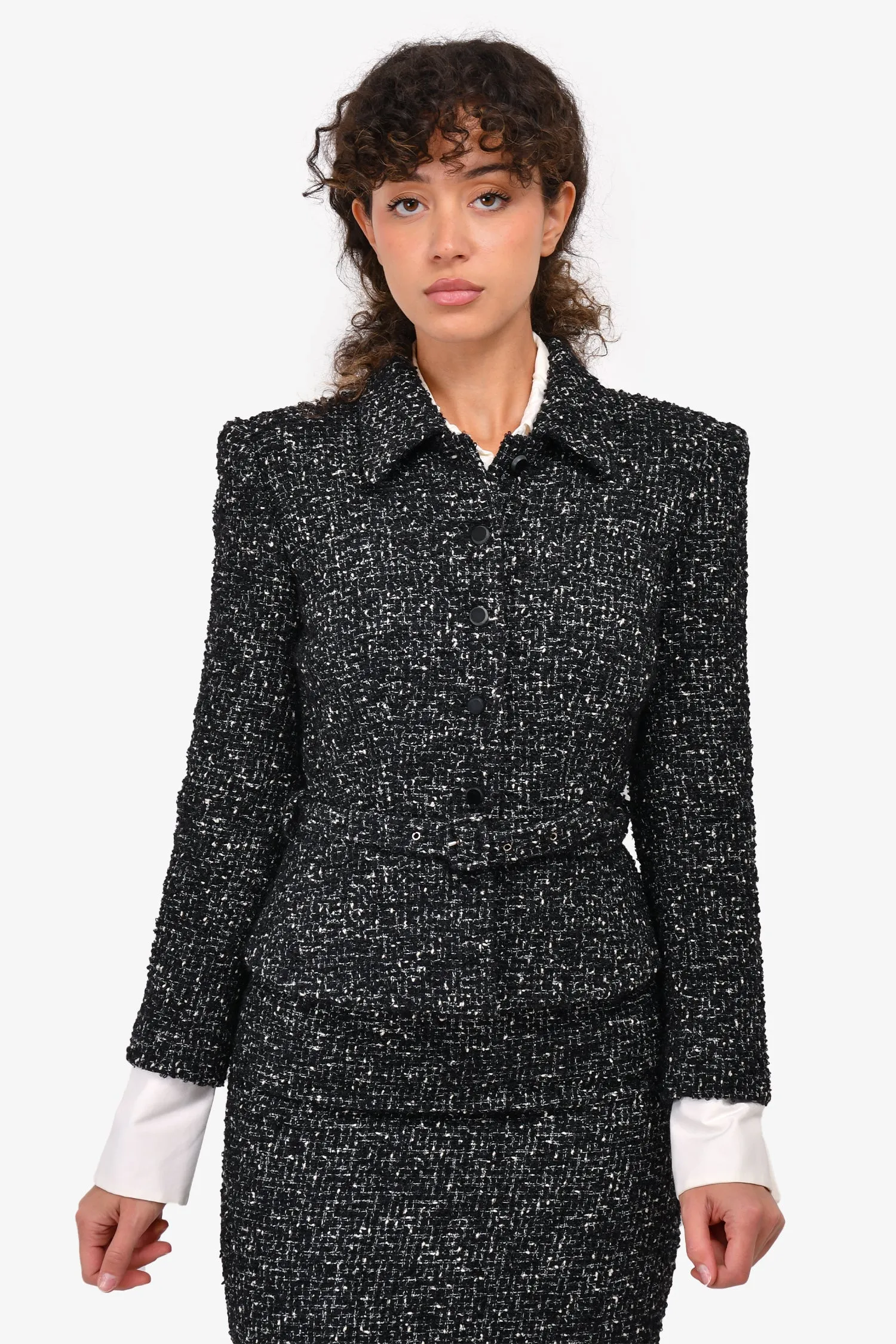 Anna Sui Vintage Black Tweed Blazer   Skirt Set Size 40