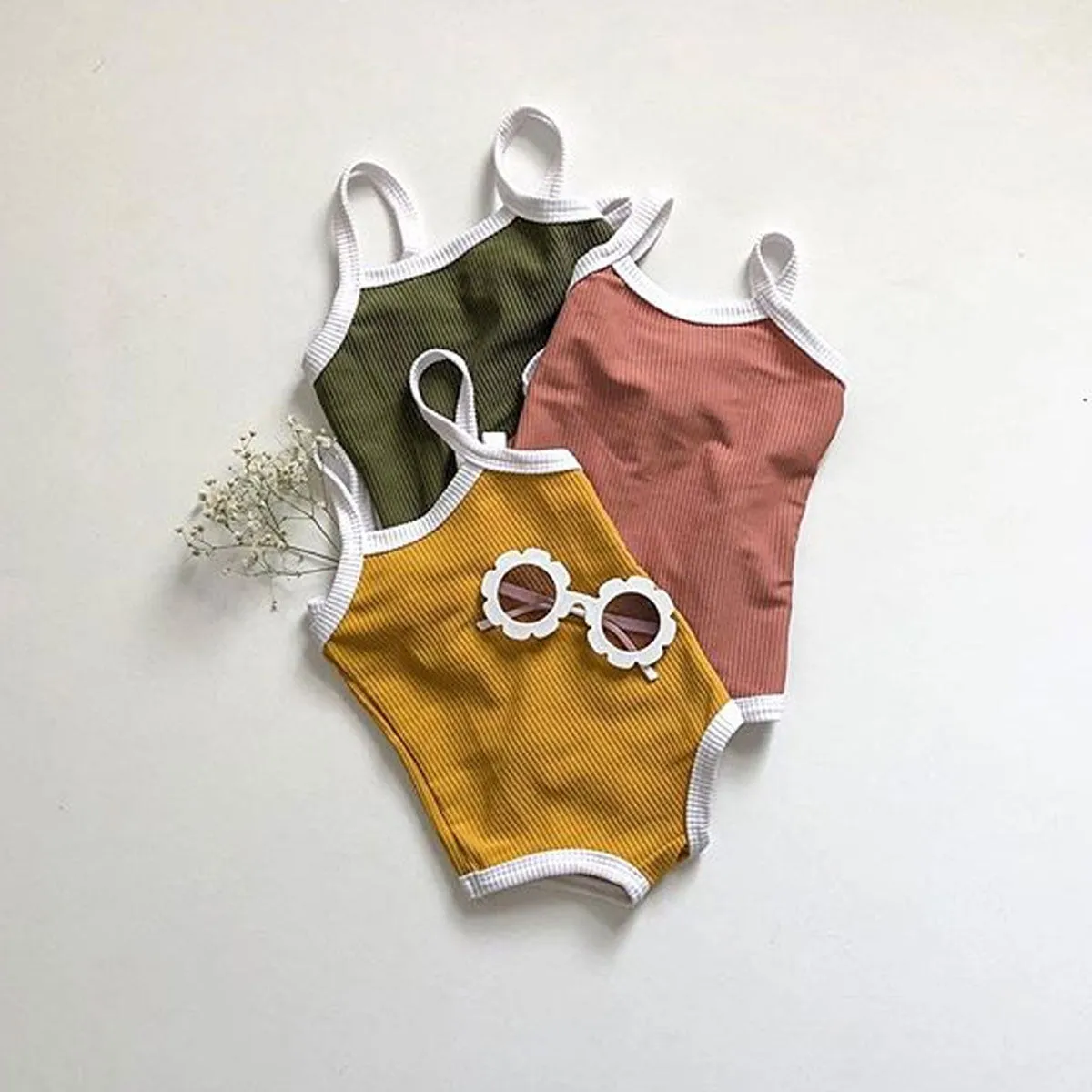 Baby Girls Bodysuit Suspender Jumpsuit Baby Solid Bodysuit 3pc set