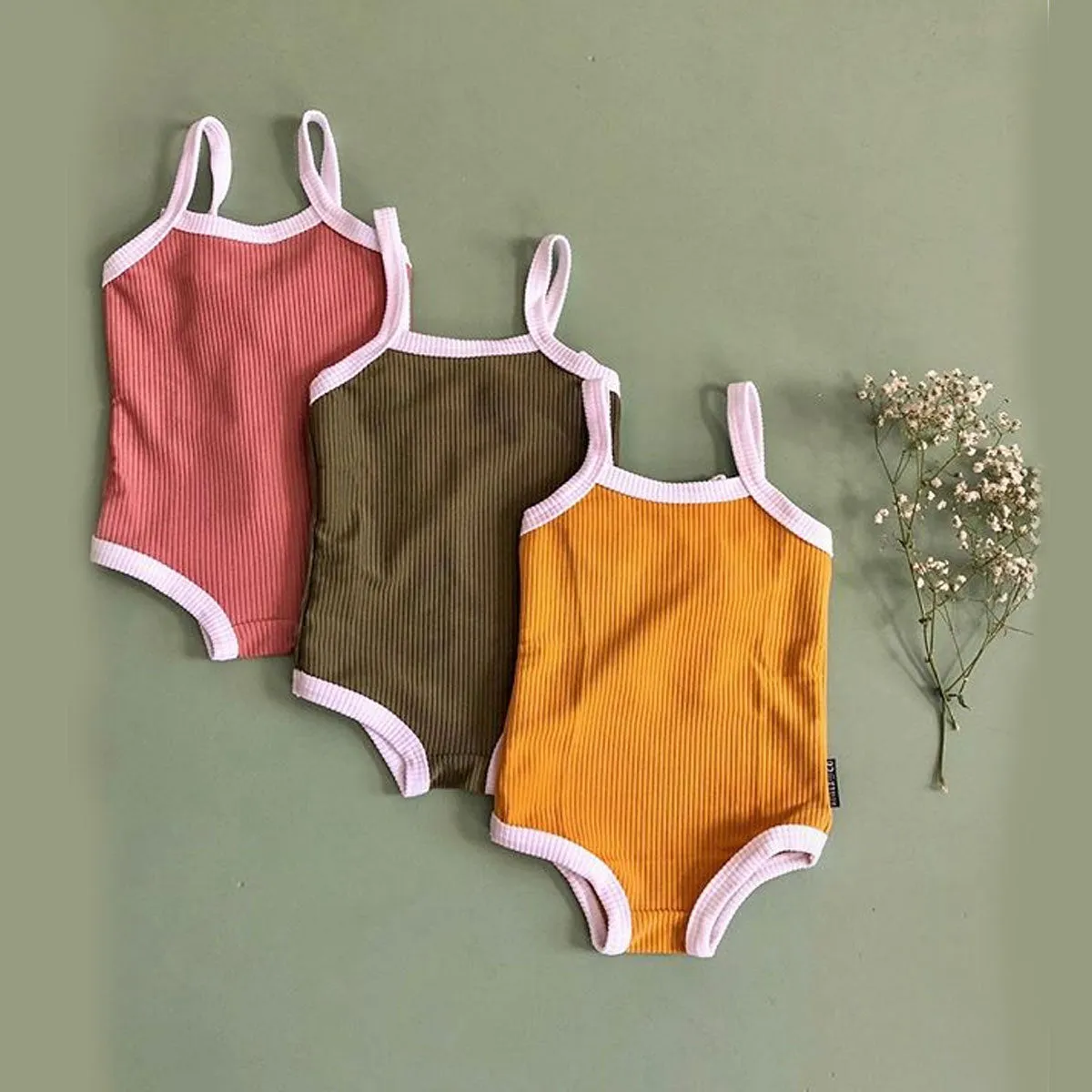 Baby Girls Bodysuit Suspender Jumpsuit Baby Solid Bodysuit 3pc set