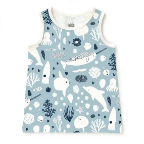 Baby Tank Top - Sea Creatures Pale Blue & Navy