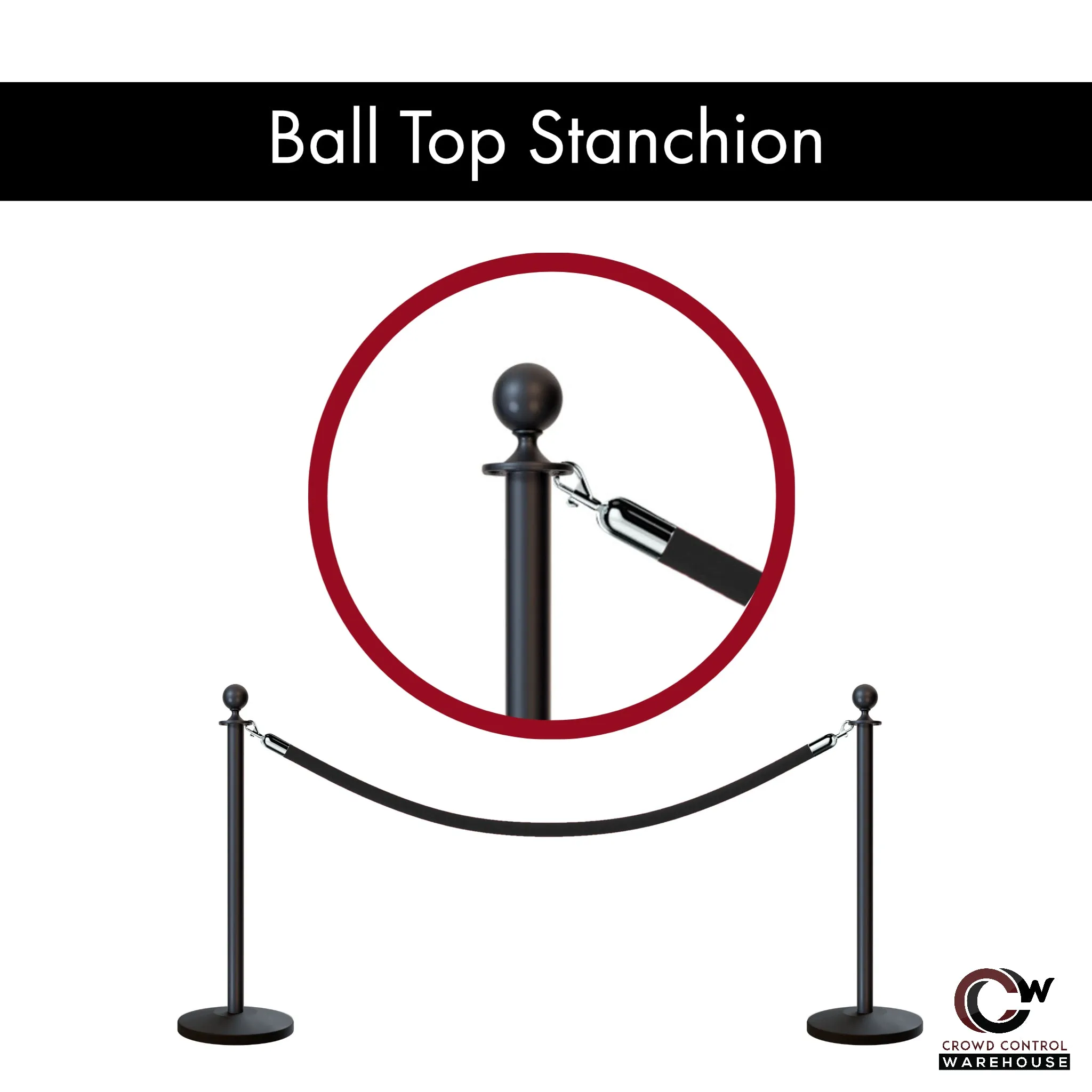 Ball Top Rope Stanchion with Sloped Base - Montour Line CLine