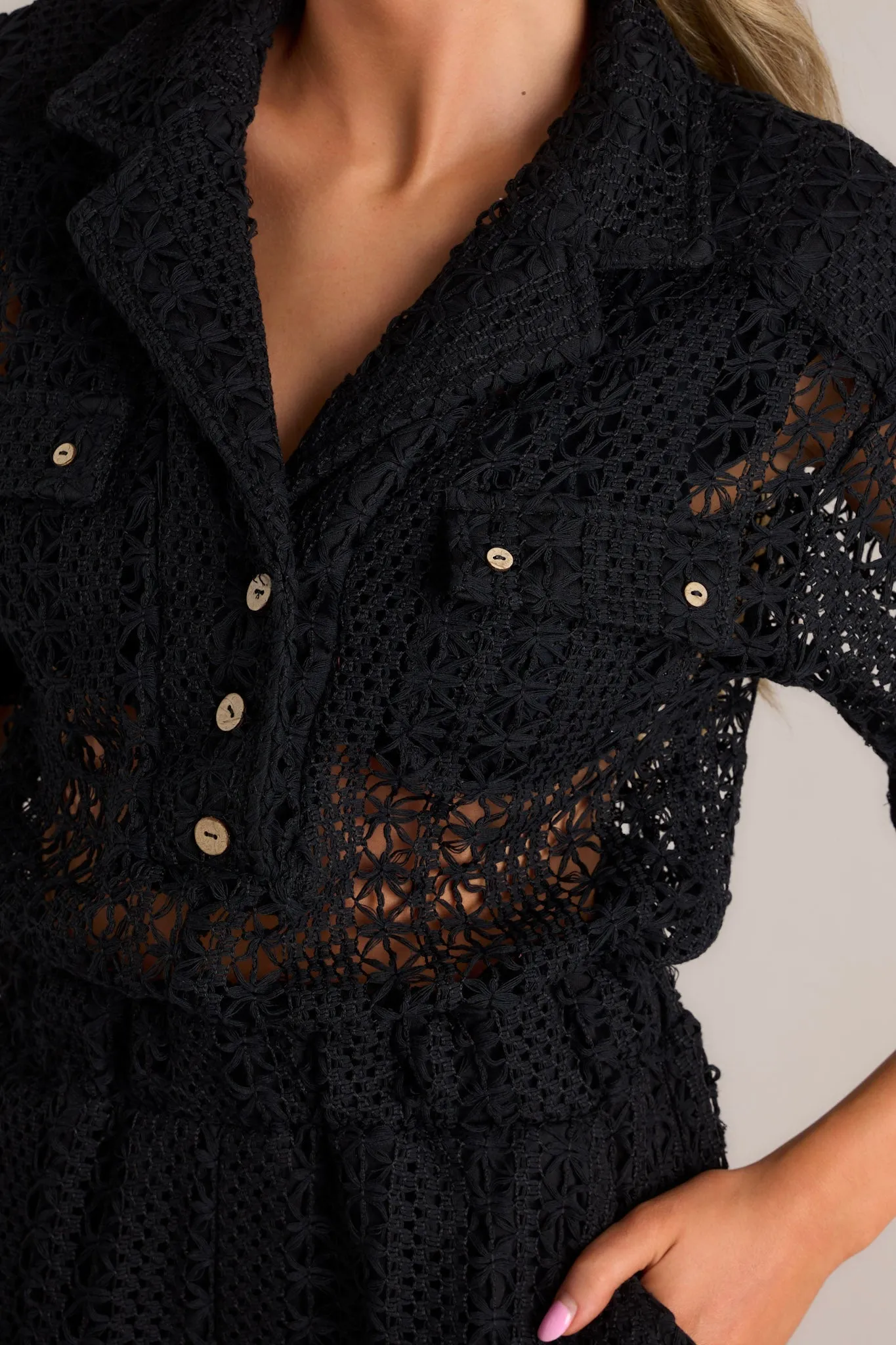 Barefoot On The Beach Black Open Knit Cover Up Romper