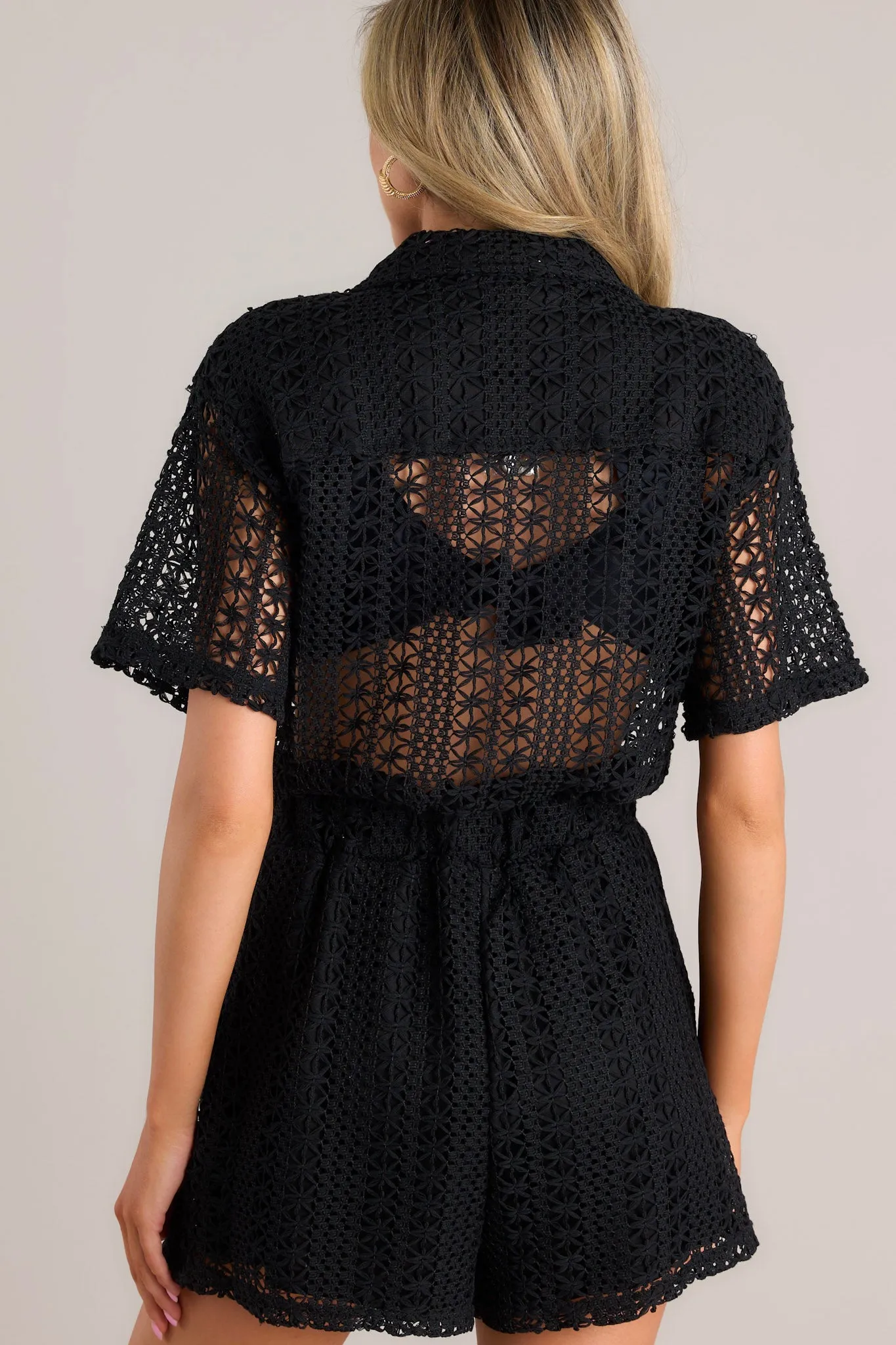 Barefoot On The Beach Black Open Knit Cover Up Romper