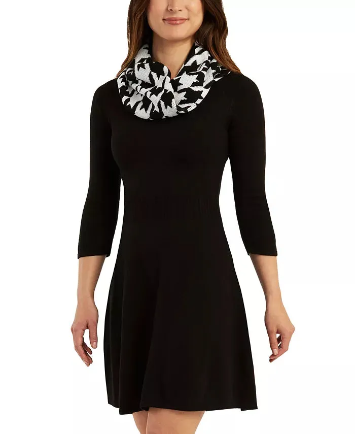 BCX Juniors' Printed Scarf Fit & Flare Sweater Dress