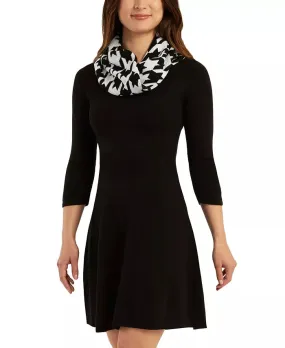 BCX Juniors' Printed Scarf Fit & Flare Sweater Dress