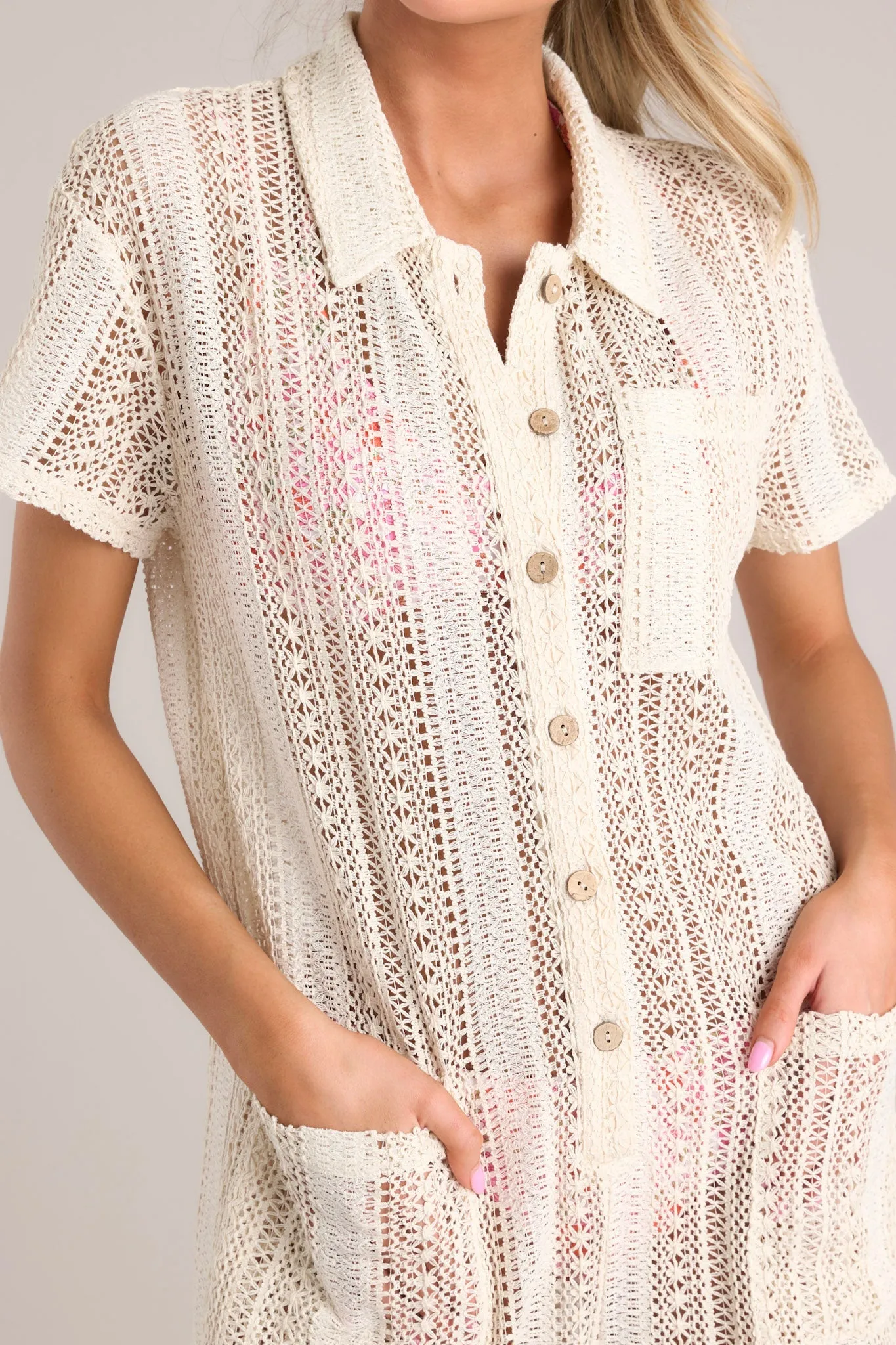 Beachside Romance Natural Open Knit Cover Up Romper