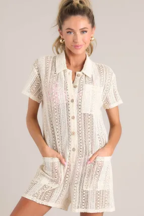 Beachside Romance Natural Open Knit Cover Up Romper
