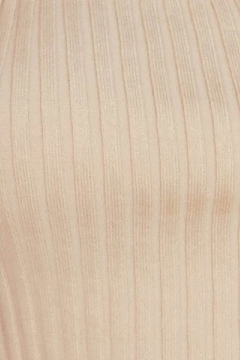 Beige Knit Top Sleeveless Crop