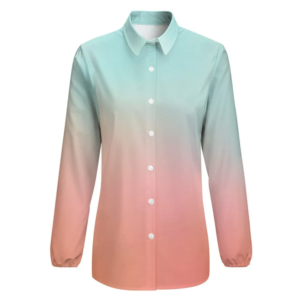 Blue Pink Ombre Shirt Women, Ombre Top Women, Semi Sheer Blouse Women, Blue Ombre Blouse Women, Spring Top Women