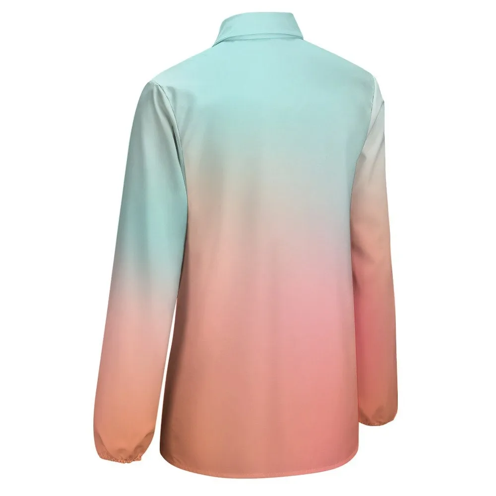 Blue Pink Ombre Shirt Women, Ombre Top Women, Semi Sheer Blouse Women, Blue Ombre Blouse Women, Spring Top Women