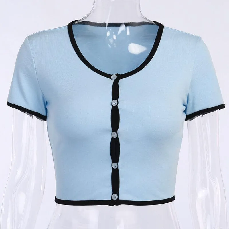 Blue Short Sleeve Blouse Cardigan Sets