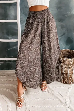 Boho Mindset Smocked Waist Spotted Print Pants (Brown/Navy)