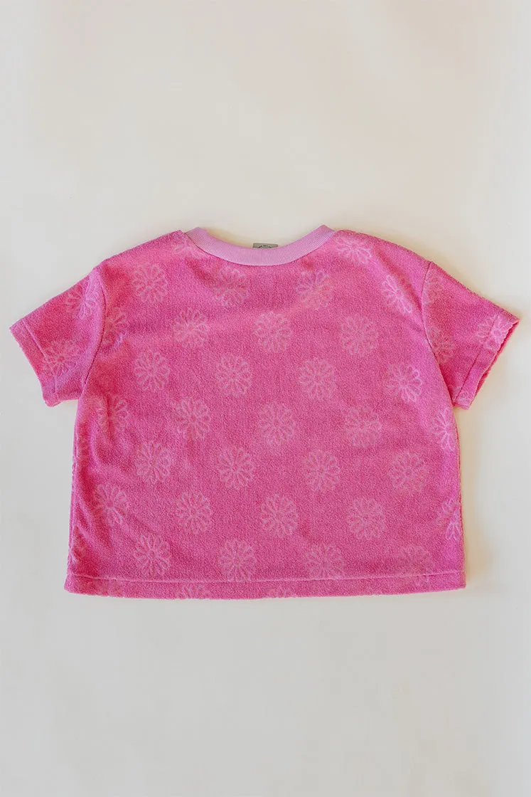 Boxy Cropped Tee - Pink Daisy Terrycloth