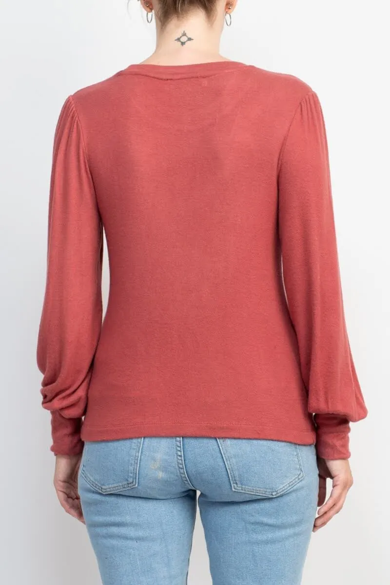 Catherine Malandrino Crew Neck Long Sleeve Elastic Cuff’s Solid Knit Top
