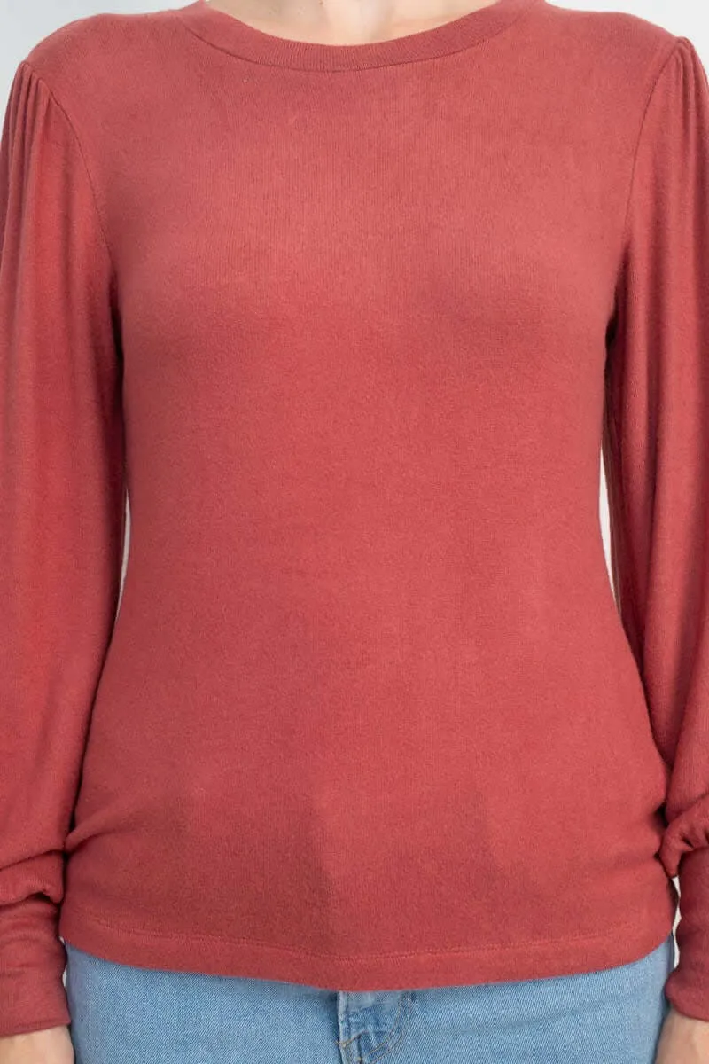 Catherine Malandrino Crew Neck Long Sleeve Elastic Cuff’s Solid Knit Top