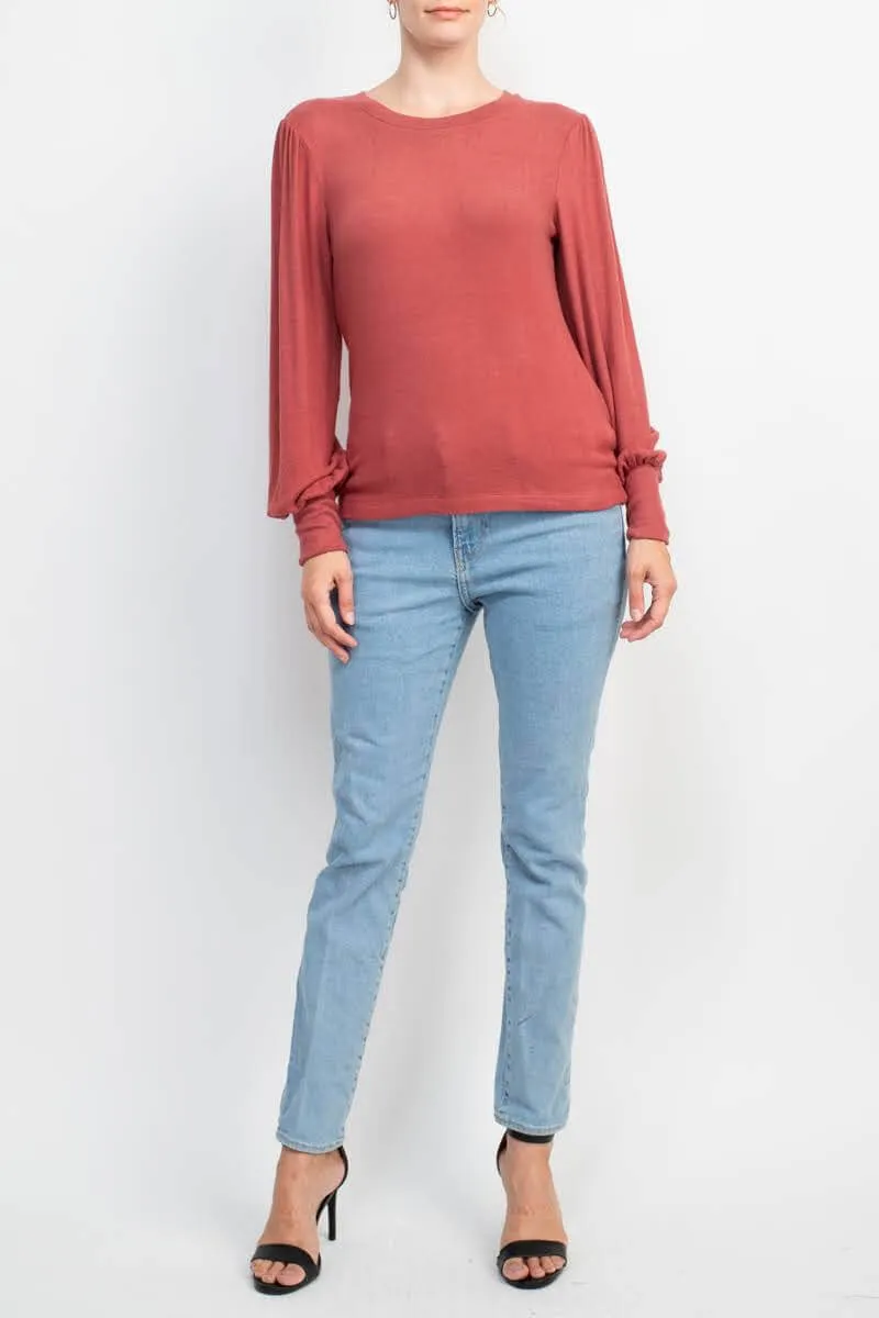 Catherine Malandrino Crew Neck Long Sleeve Elastic Cuff’s Solid Knit Top
