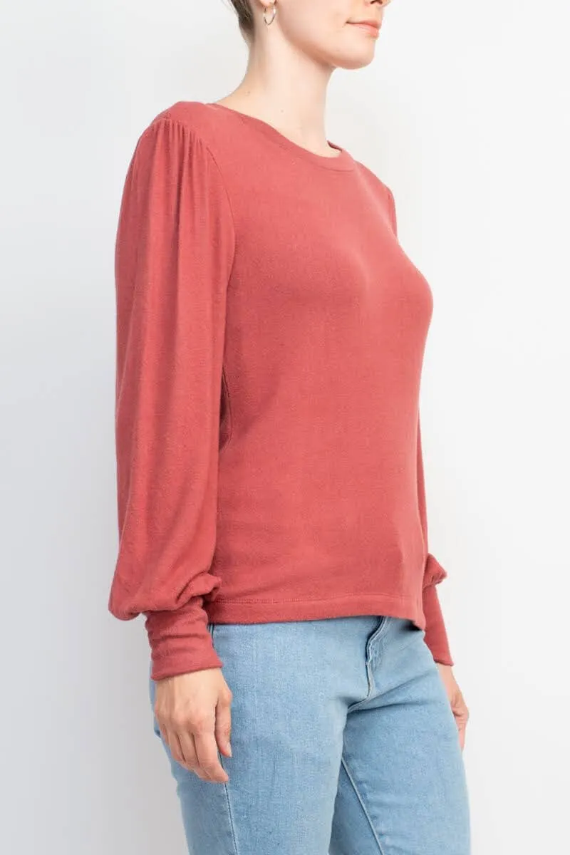 Catherine Malandrino Crew Neck Long Sleeve Elastic Cuff’s Solid Knit Top