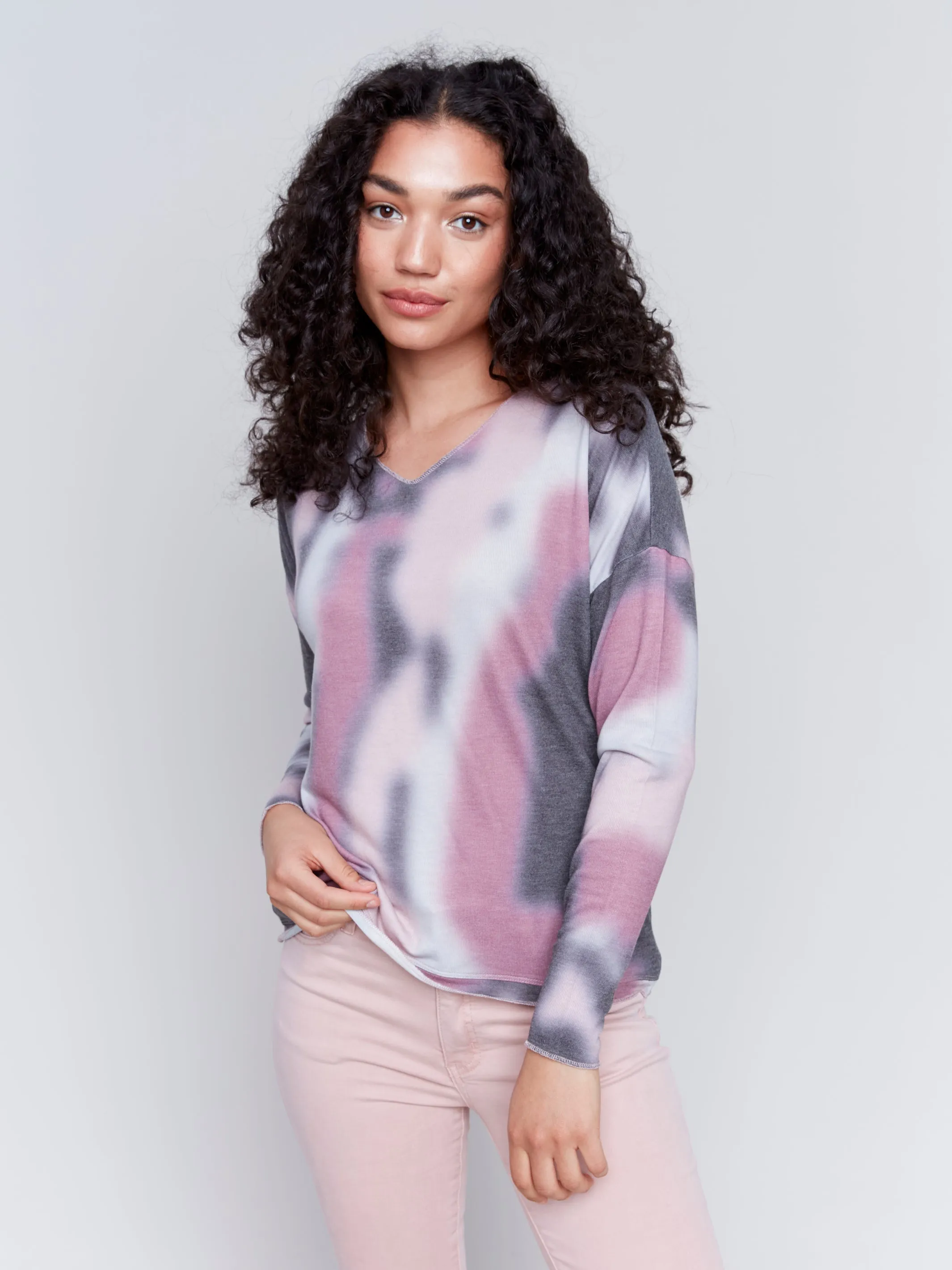 Charlie B Loose v neck knit top
