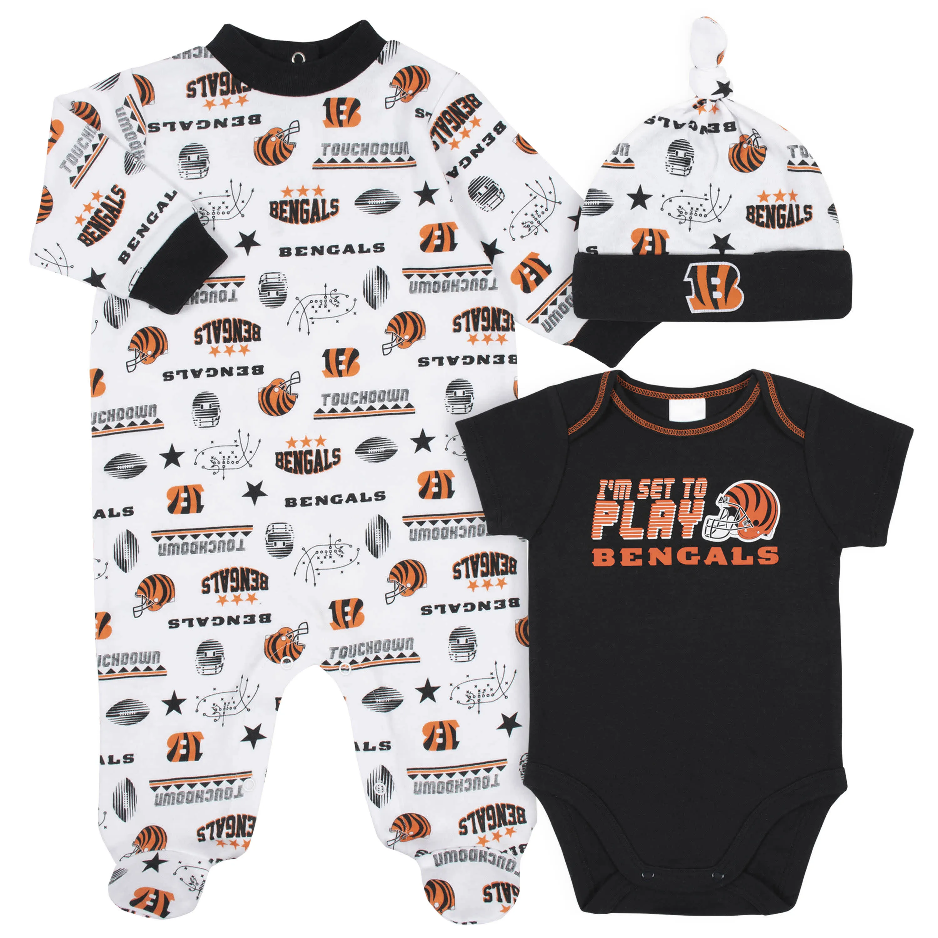 Cincinnati Bengals Baby 3-Piece Bodysuit, Sleep 'N Play, and Cap Set