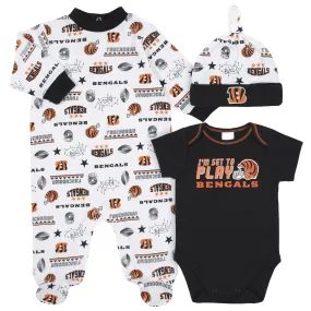Cincinnati Bengals Baby 3-Piece Bodysuit, Sleep 'N Play, and Cap Set