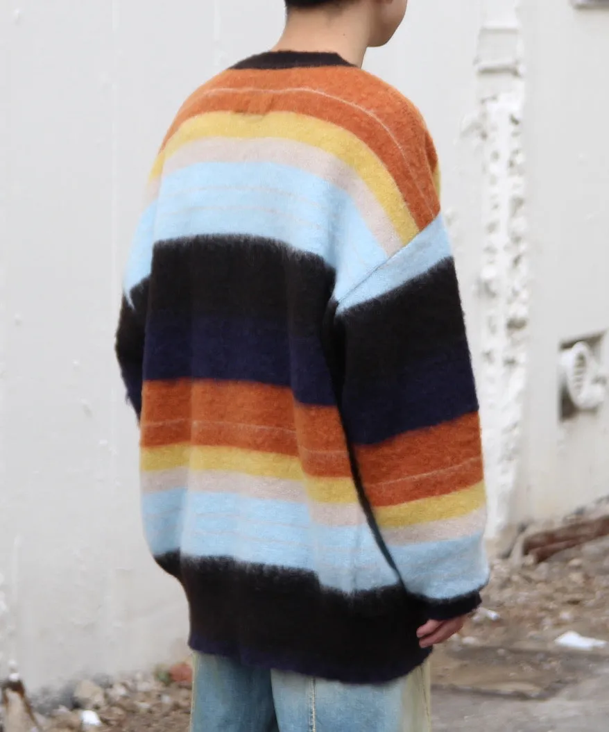 COLOR COMBINATION MOHAIR CARDIGAN "MULTI STRIPES"