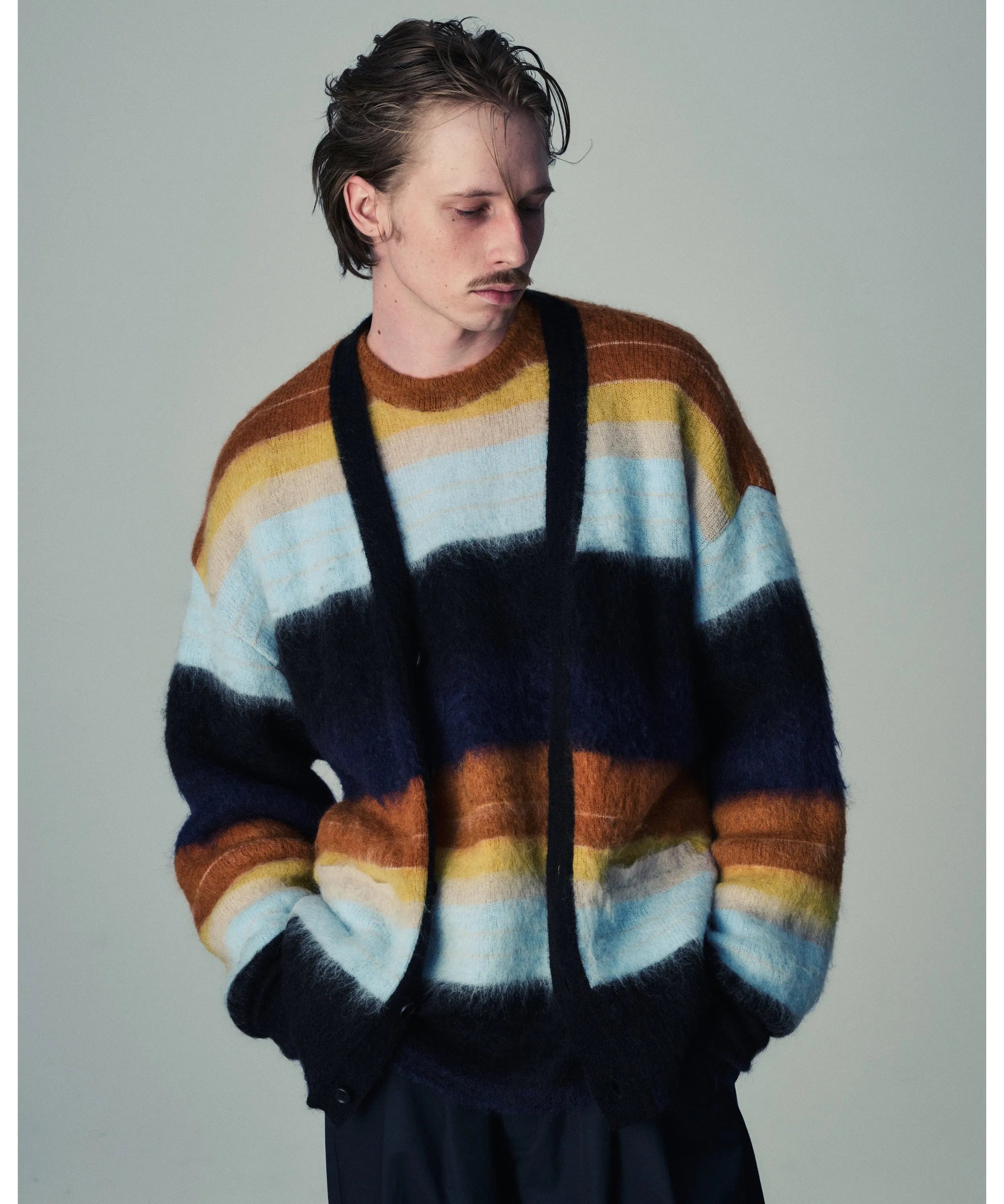 COLOR COMBINATION MOHAIR CARDIGAN "MULTI STRIPES"