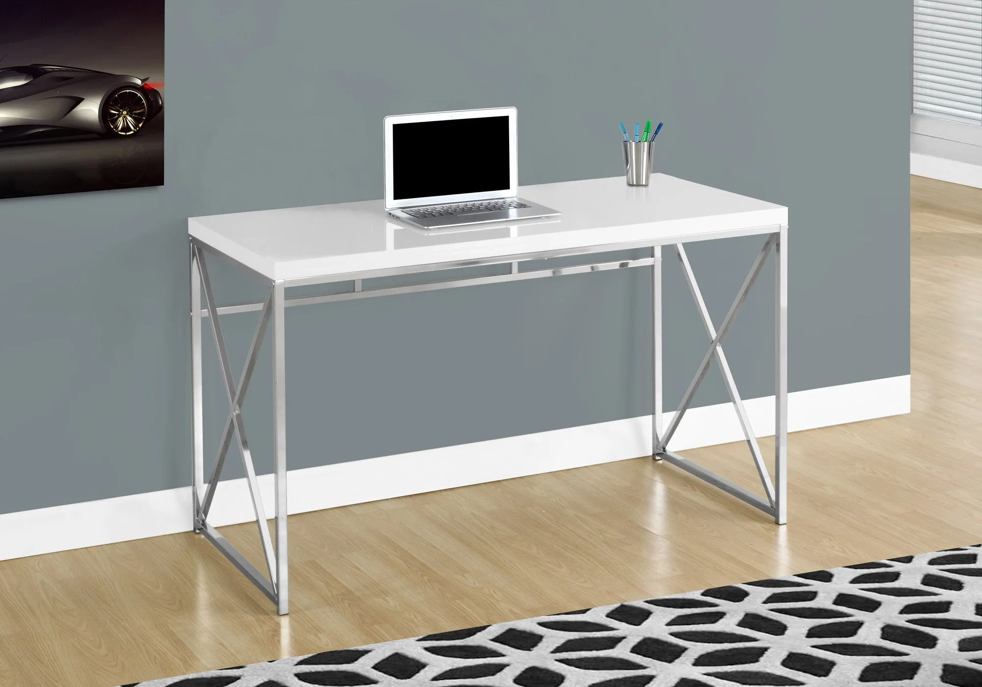 Computer Desk - 48"L / Glossy White / Chrome Metal