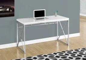 Computer Desk - 48"L / Glossy White / Chrome Metal