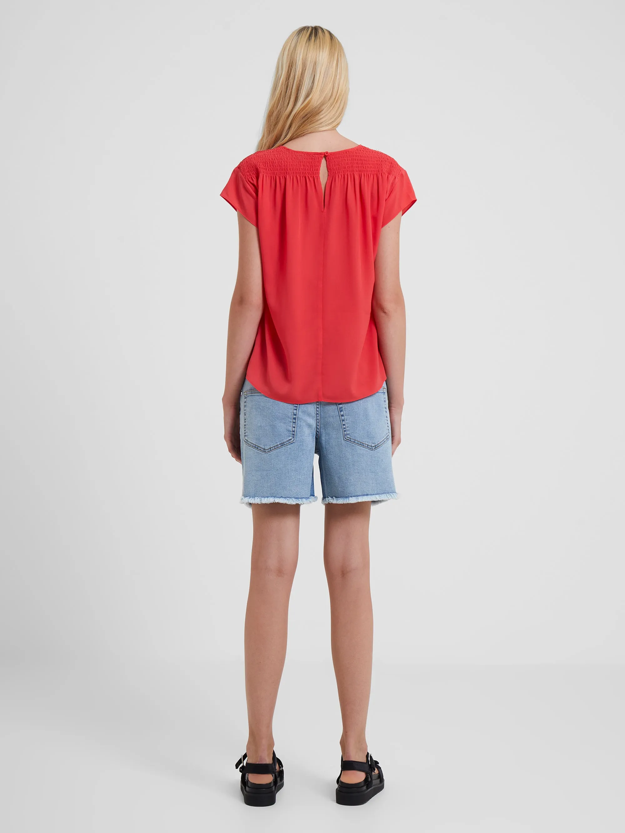 Crepe Light Smocked Shoulder V-Neck Top