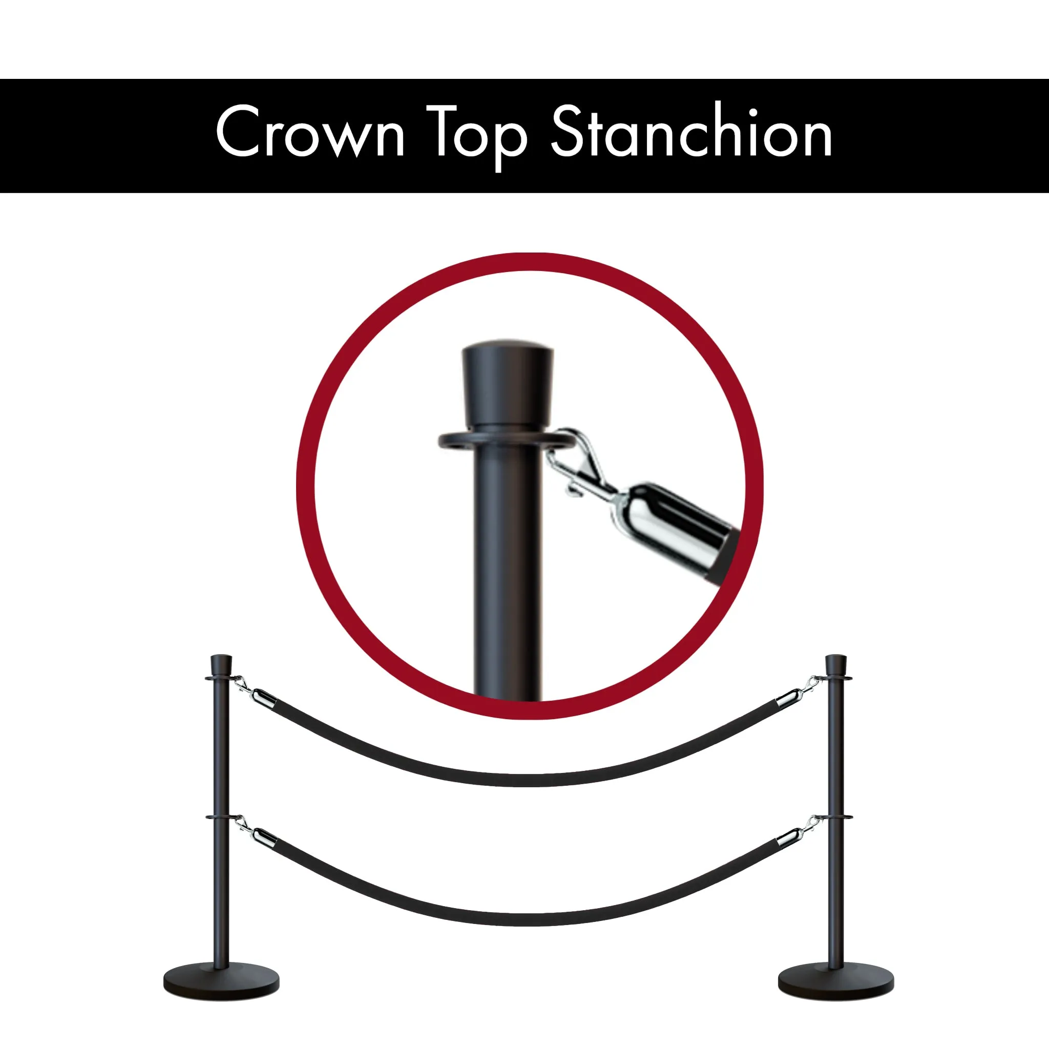 Crown Top Dual Rope Stanchion with Sloped Base - Montour Line CLineD