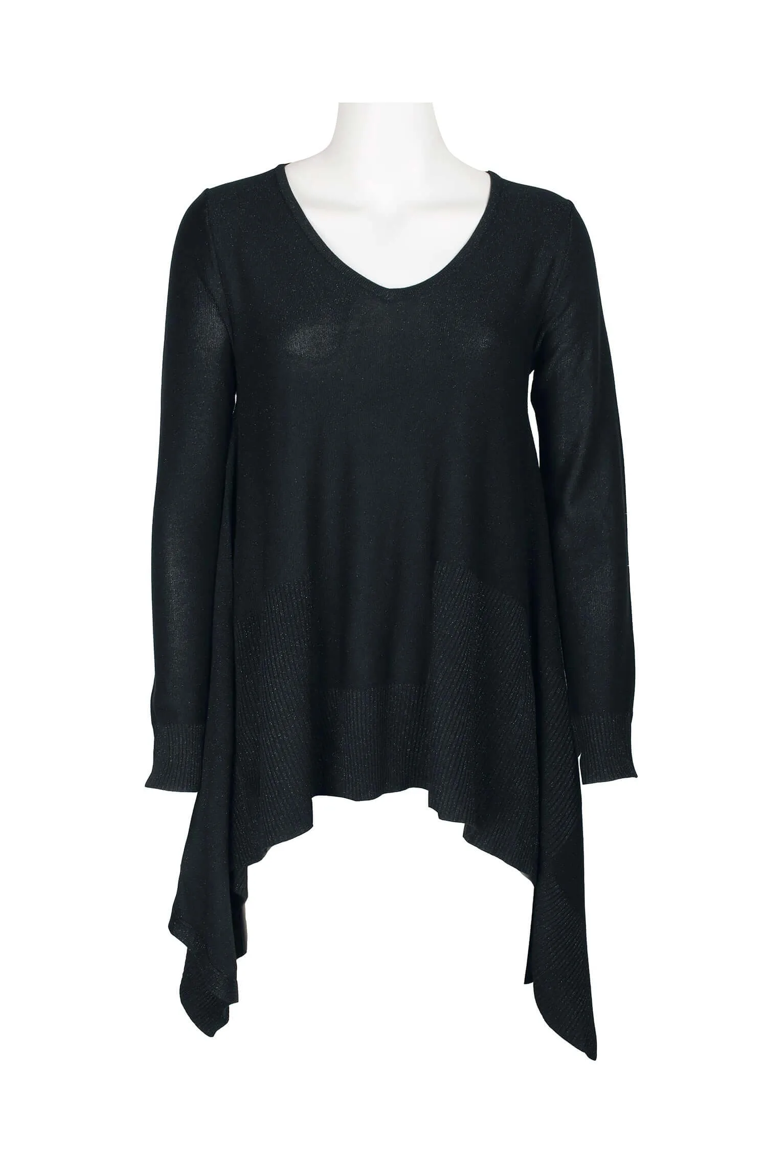 Cupio Scoop Neck Long Sleeve Glittered SharkBite Hem Ribbed Knit Top