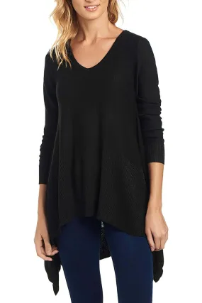 Cupio Scoop Neck Long Sleeve Glittered SharkBite Hem Ribbed Knit Top