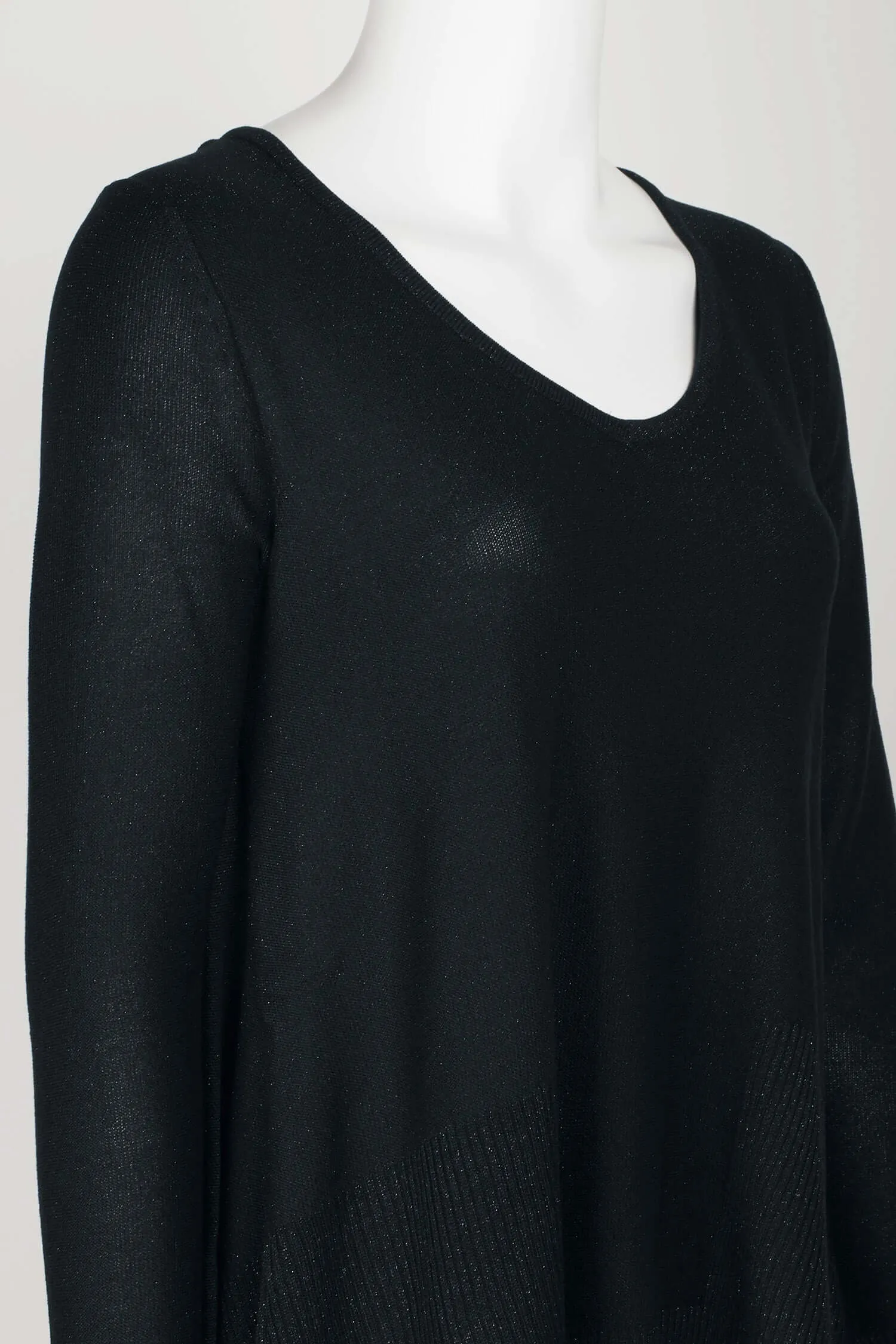 Cupio Scoop Neck Long Sleeve Glittered SharkBite Hem Ribbed Knit Top