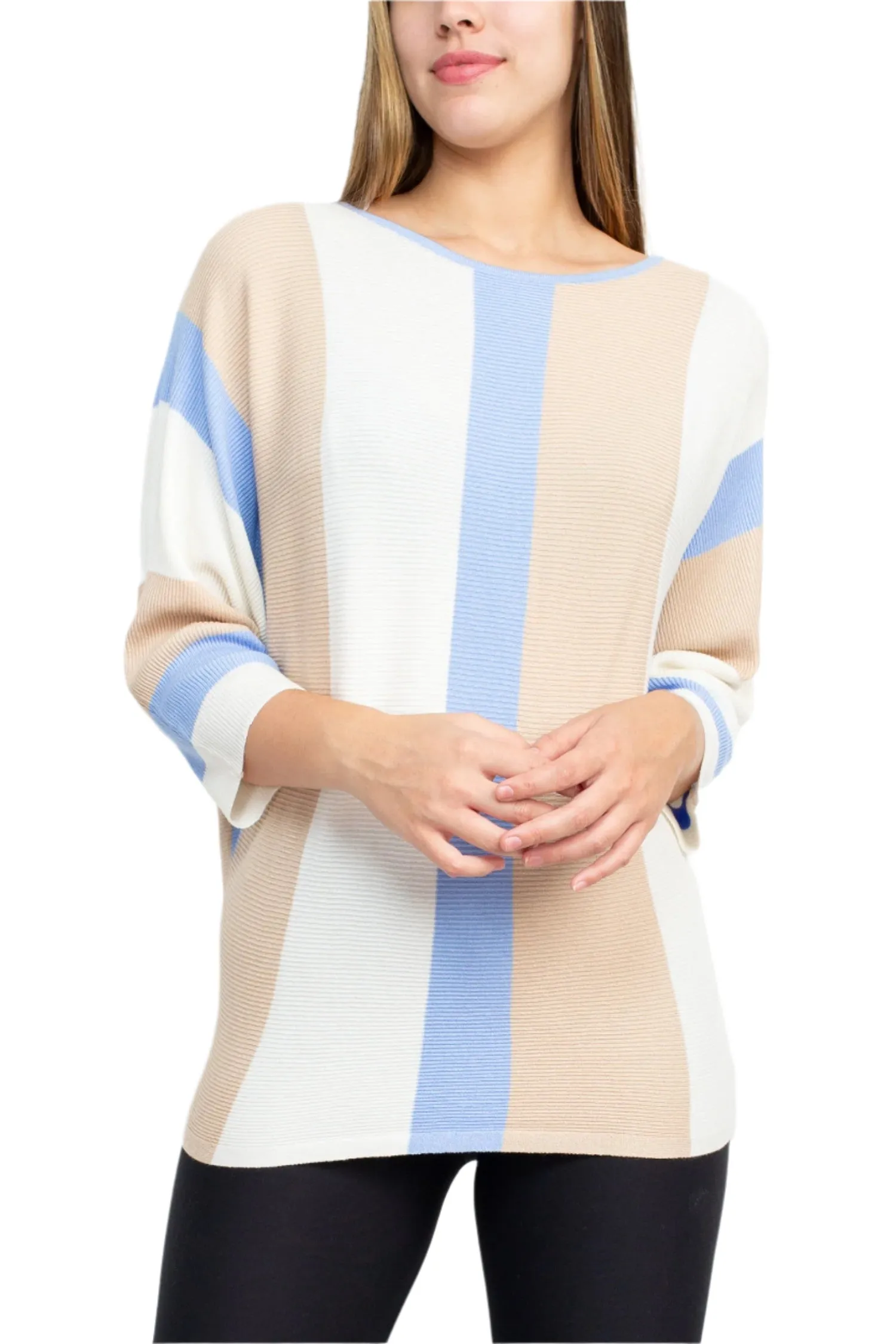 Cyrus Boat Neck 3/4 Sleeve Multi Color Knit Top