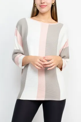 Cyrus Boat Neck 3/4 Sleeve Multi Color Knit Top