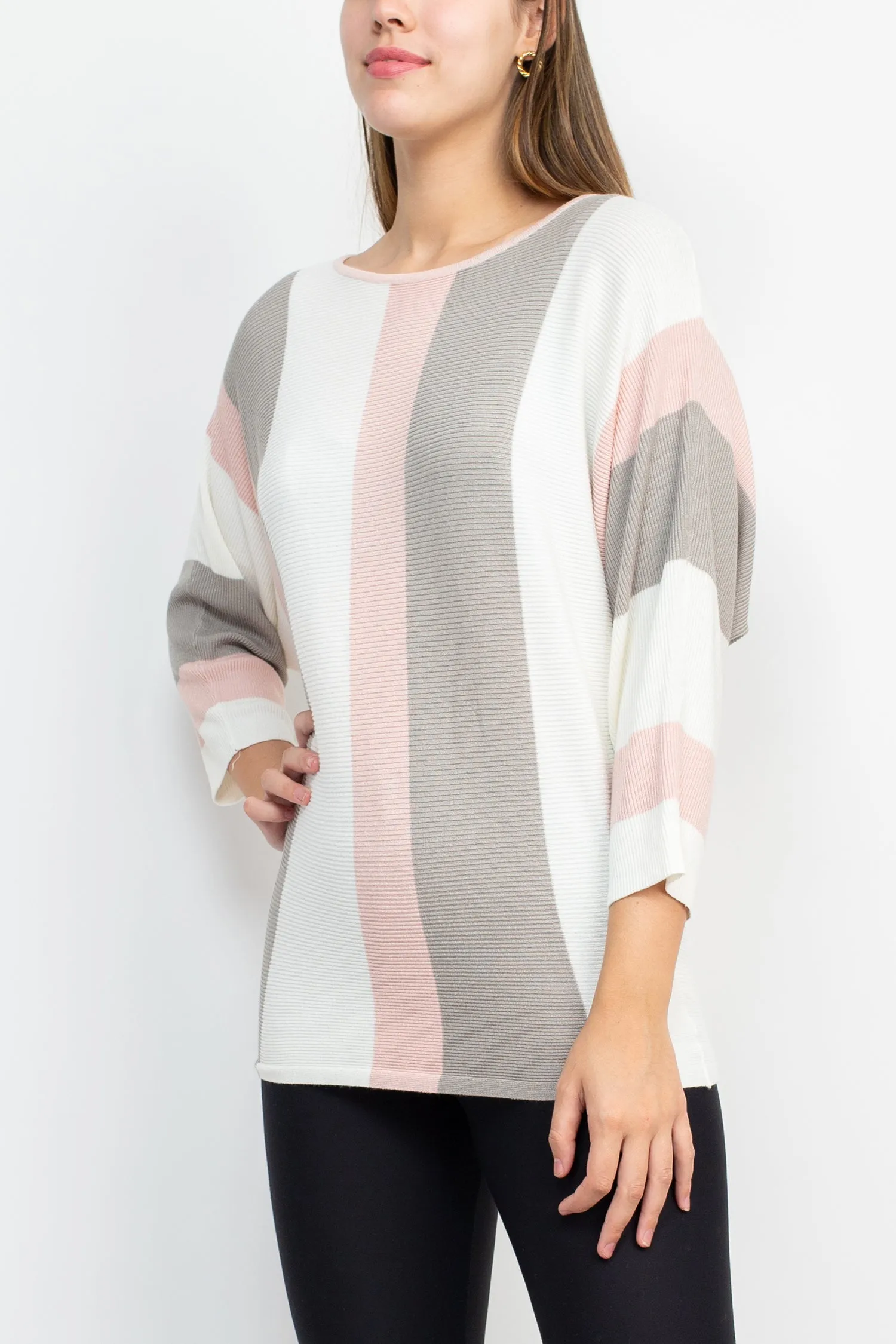 Cyrus Boat Neck 3/4 Sleeve Multi Color Knit Top