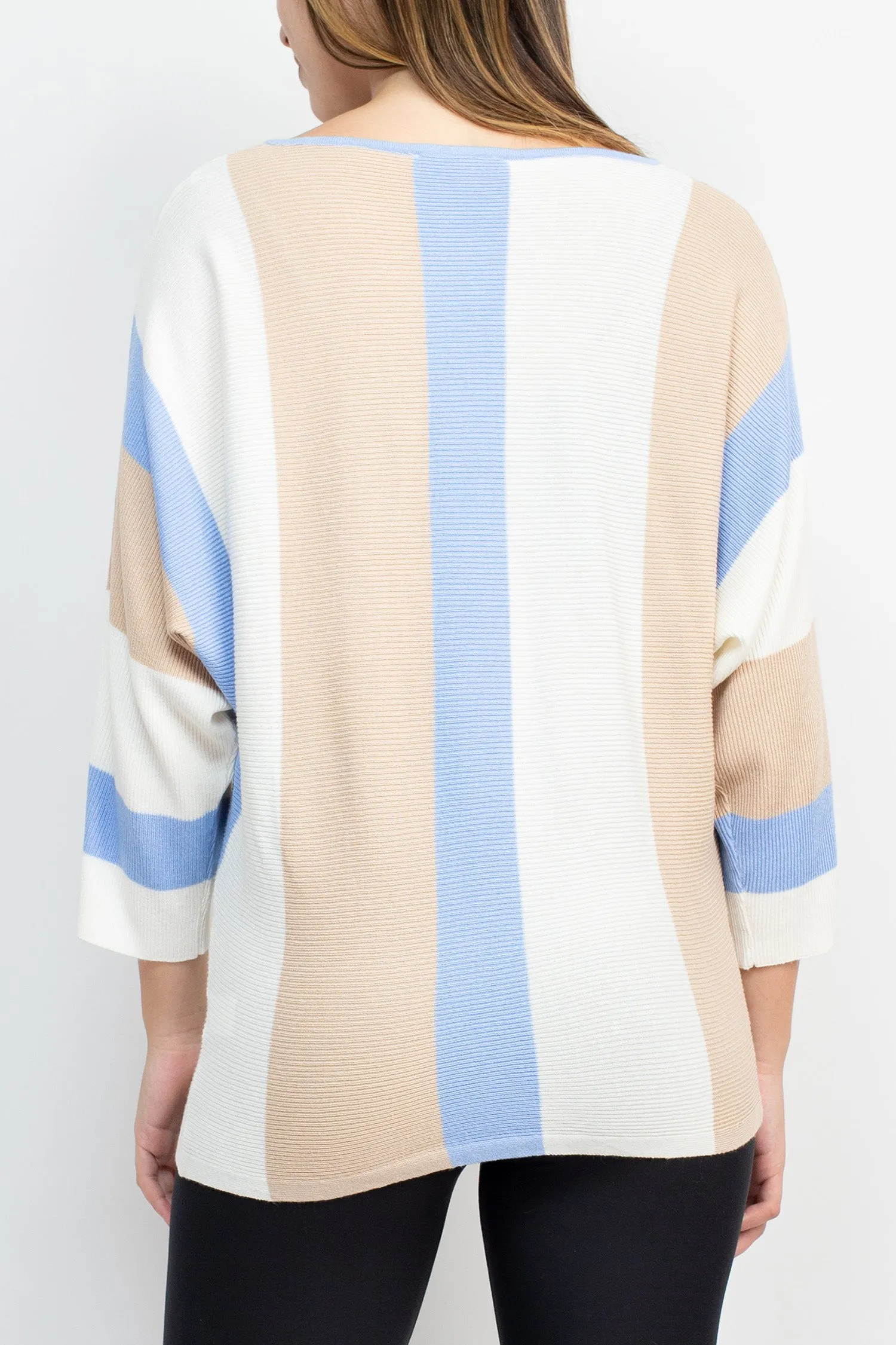 Cyrus Boat Neck 3/4 Sleeve Multi Color Knit Top