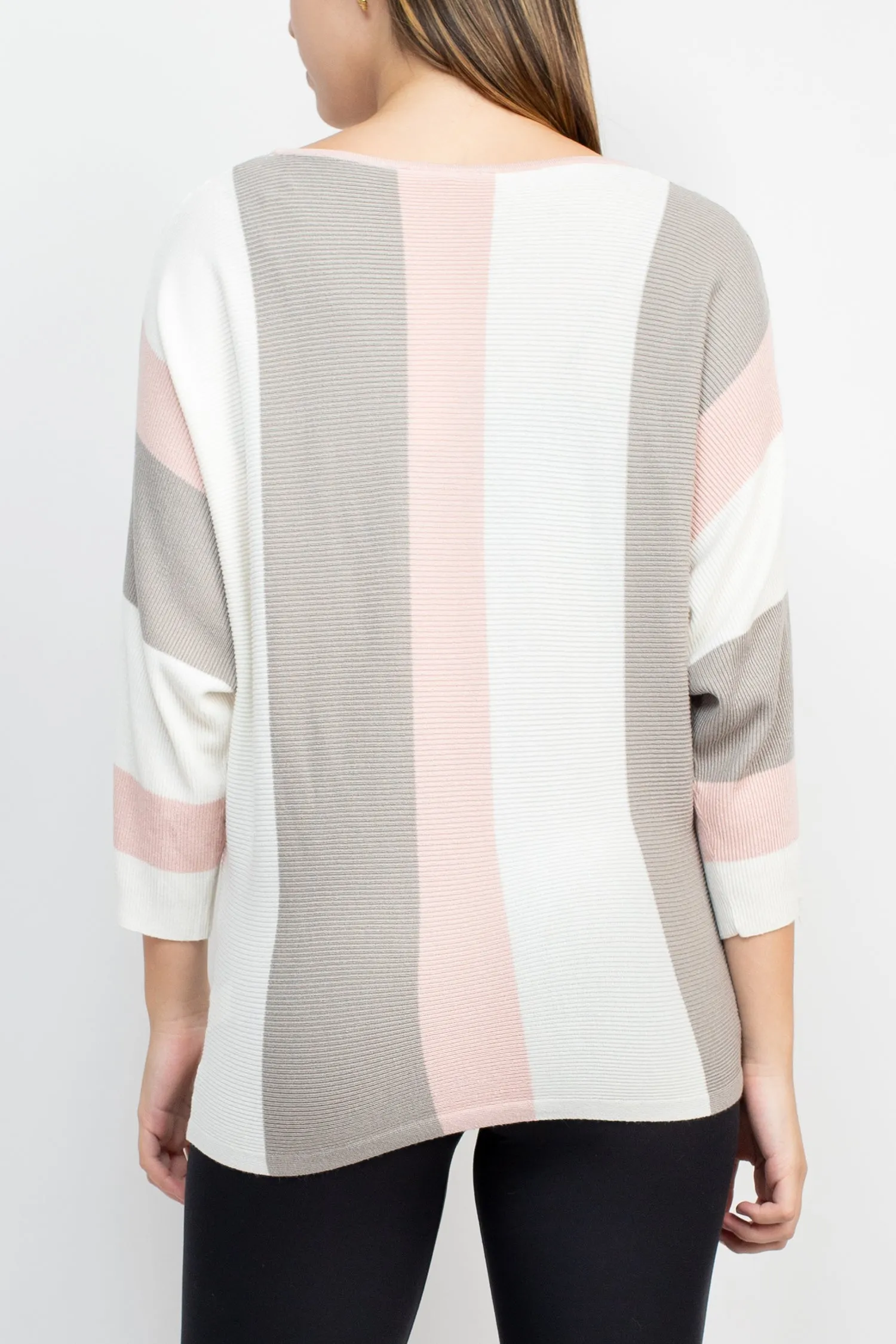 Cyrus Boat Neck 3/4 Sleeve Multi Color Knit Top