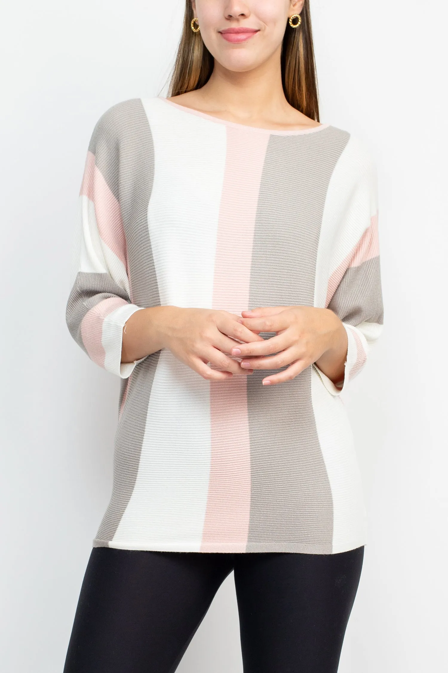 Cyrus Boat Neck 3/4 Sleeve Multi Color Knit Top