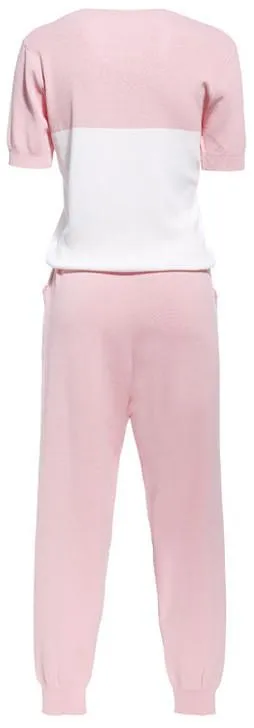 Embroidered Butterfly & Snake Knit Top & Pant Set in Pink & White