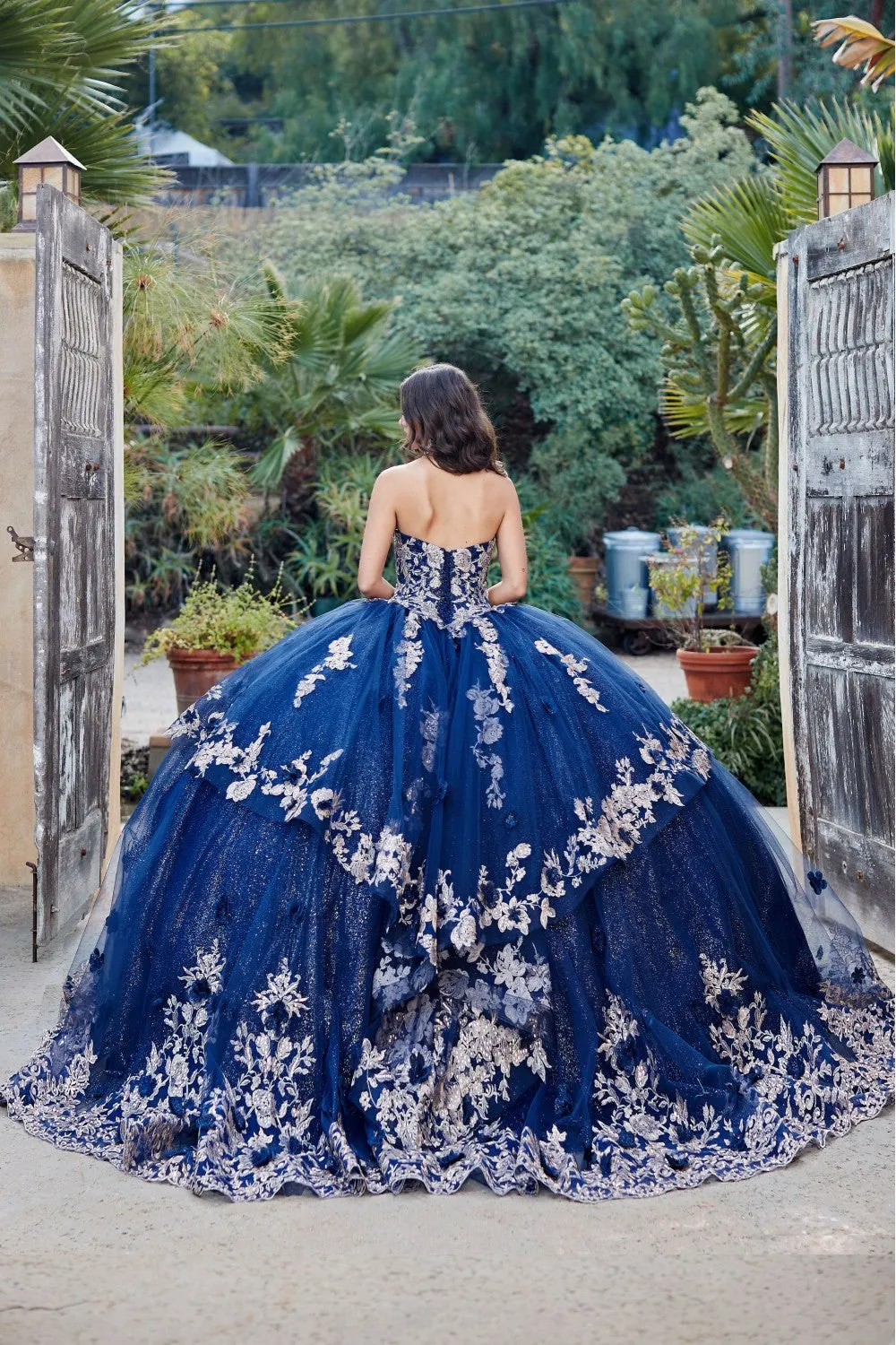 Embroidered Strapless Layered Ball Gown by Petite Adele PQ1051