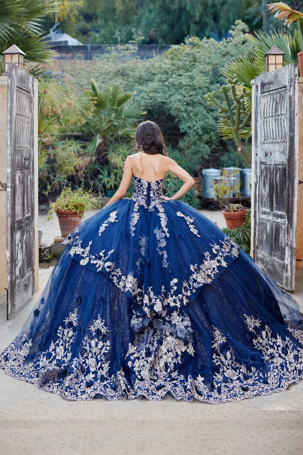 Embroidered Strapless Layered Ball Gown by Petite Adele PQ1051