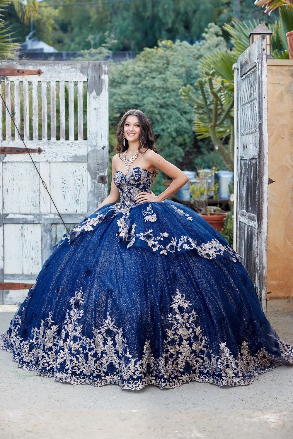 Embroidered Strapless Layered Ball Gown by Petite Adele PQ1051