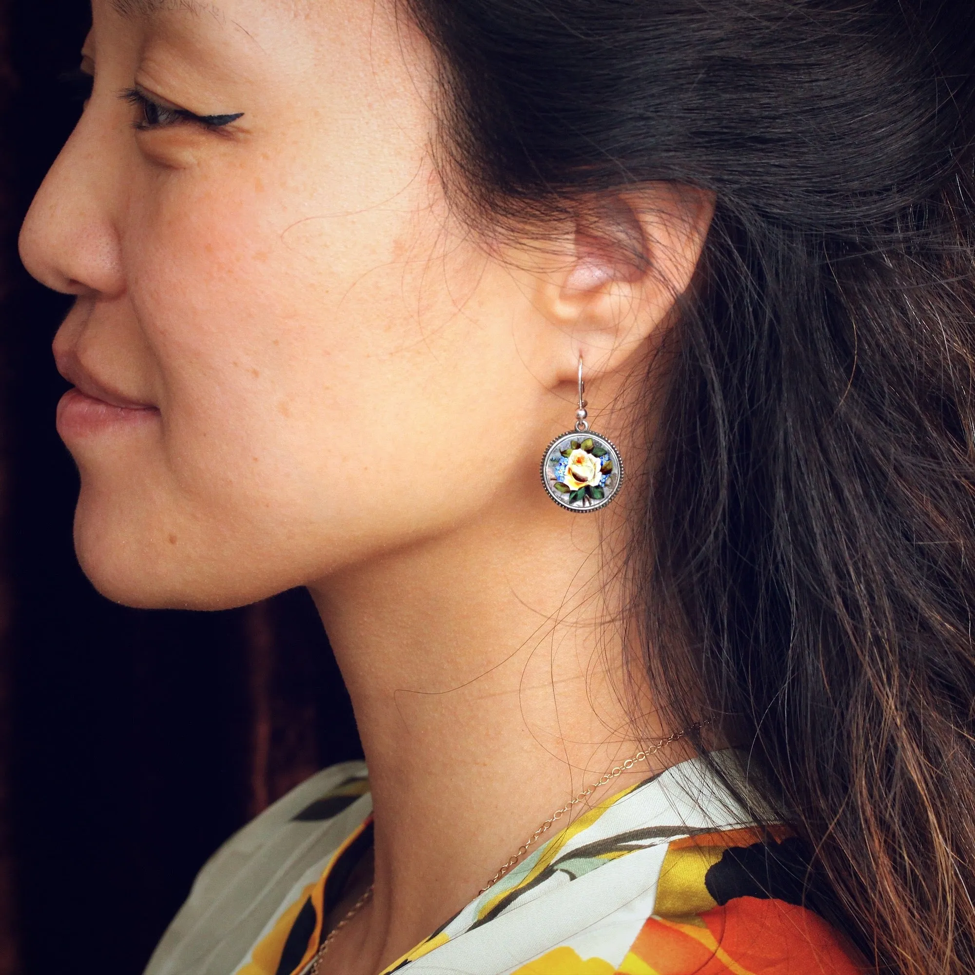 Enchanting Vintage Hand Enamelled Silver Earrings