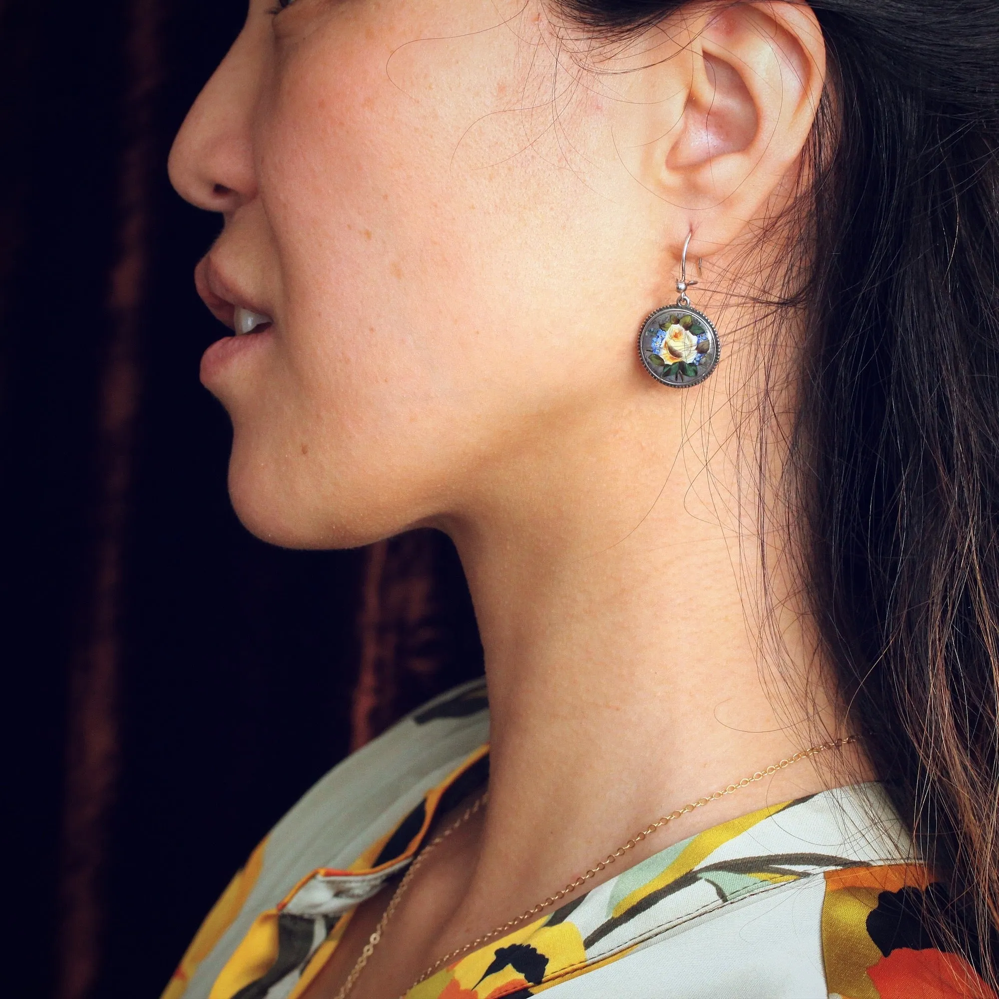 Enchanting Vintage Hand Enamelled Silver Earrings