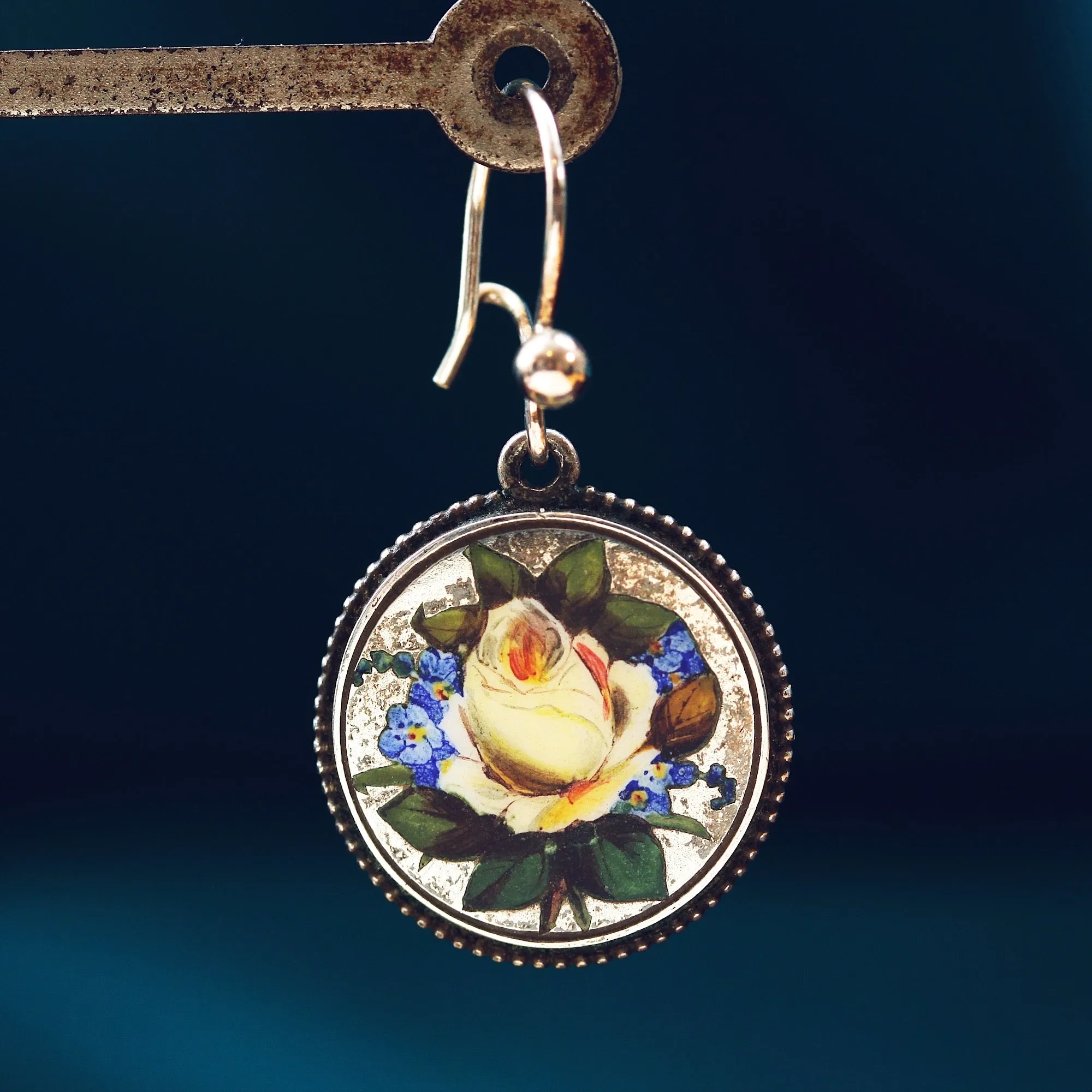 Enchanting Vintage Hand Enamelled Silver Earrings