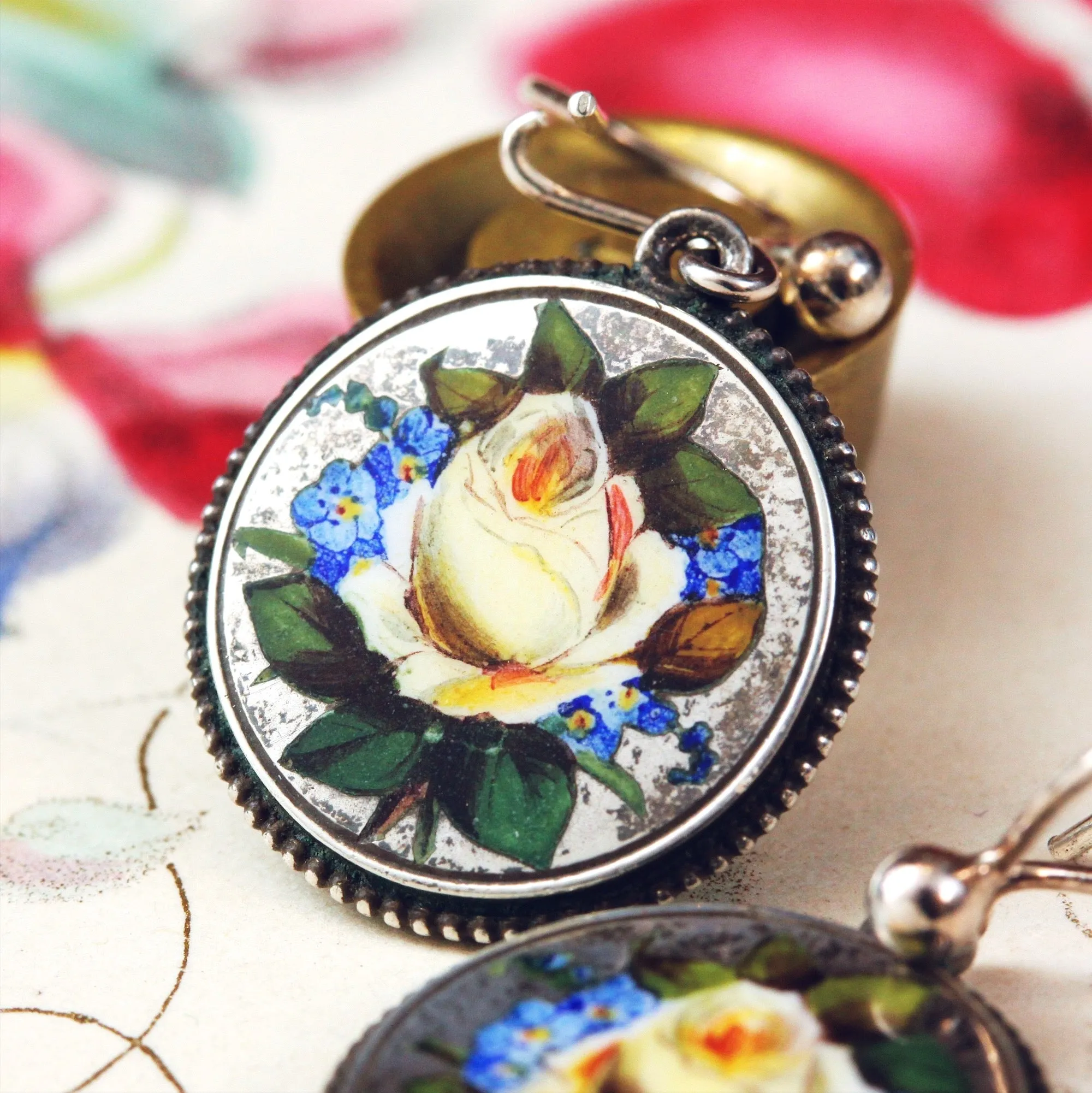 Enchanting Vintage Hand Enamelled Silver Earrings