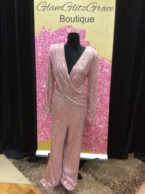 Flare Legged Crossover V-neck Sequin Jumpsuit